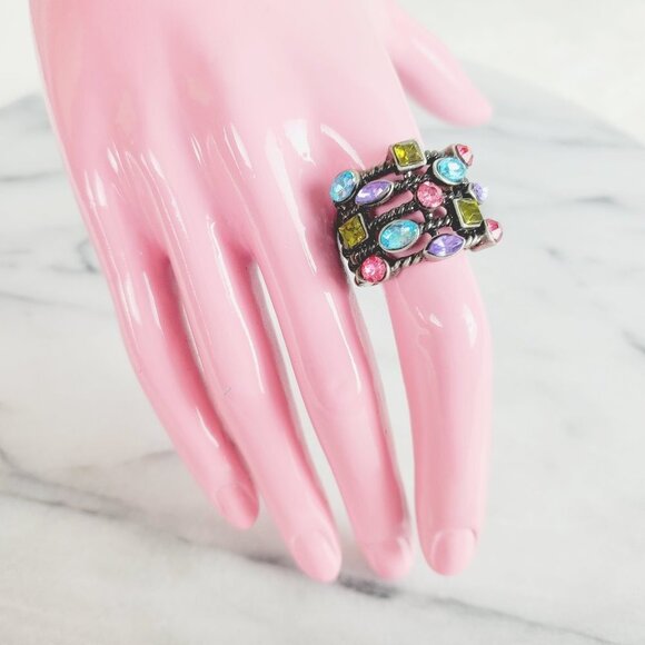 Antique Silver‎ Gem Jewel Crystal Ring - Picture 1 of 10